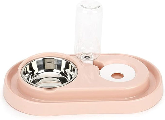 Double Dog Cat Bowls, Raised Pets Water and Food Bowl Set with Automatic Water Dispenser Bottle Detachable Stainless Steel Bowl No-Spill Pet Feeder for Small Medium Dogs and Cats Puppy Kitten Rabbit