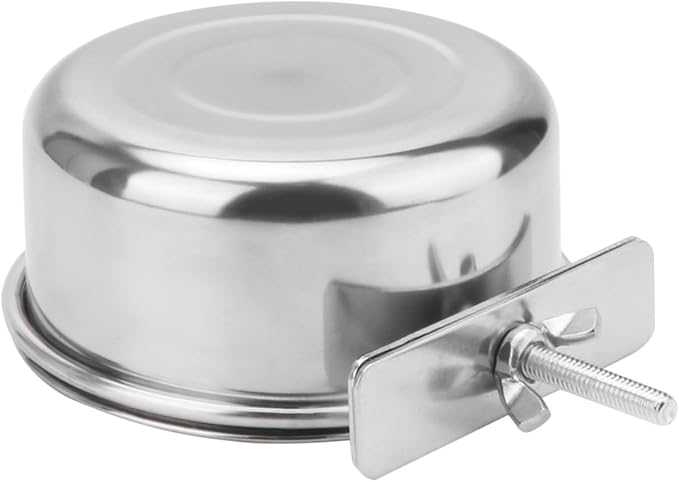 Wontee Pet Food Water Bowl with Clamp Holder Stainless Steel Feeding Cups Feeder for Dog Bird Parrot Cat Rabbit, 2 Packs (S)