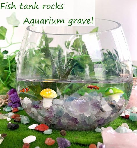 YATOJUZI 1.5lb Fluorite Aquarium Gravel Rocks Natural Tumbled Healing Crystal Chips Bulk Gemstones Crushed Stones for Fountain Vase Filler Planters Decorative Fish Tank Potted Reiki Energy Balancing