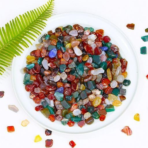YATOJUZI Colorful Agate Aquarium Gravel Rocks Mix-color Bulk Wholesale Tumbled Crystals Stones Chips Crushed Reiki Energy Balancing Gemstones Planter Vase Filler Fountain Fish Tank Potted Decor 0.44LB