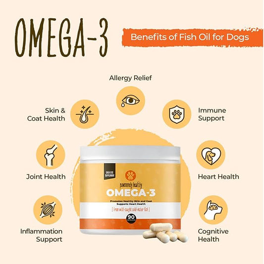 Pawsomely Healthy Omega-3 Fish Oil for Dogs – Wild Caught Anchovy Oil – High EPA & DHA – Supports Skin, Coat, Joints, Heart – Reduces Itching, Shedding, Allergies – Vet Approved – 90 Powder Capsules