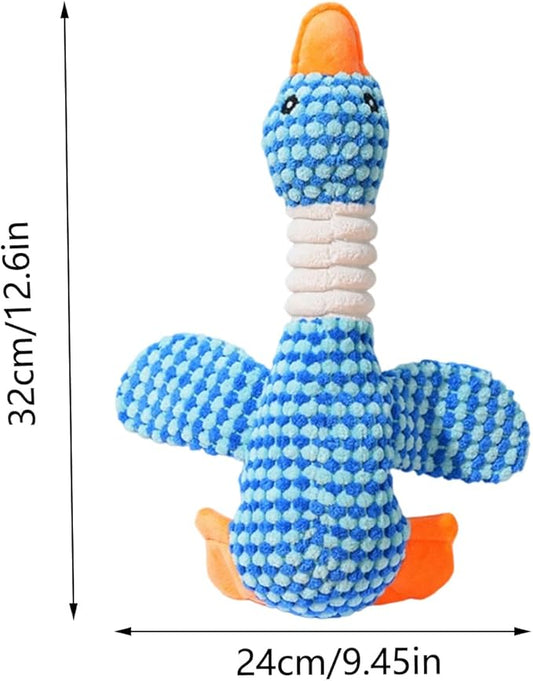 Durable Goose Dog Toy with Squeaker & Crinkle, Tough Plush Chew Toy for Teething and Anxiety Relief in Medium/Large Breeds - for Pets Only (Blue, Medium)