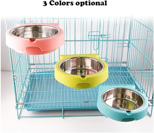 Crate Dog Cat Bowls, Removable Stainless Steel Hanging Pet Cage Bowls for Kennel, Crate Food Water Feeder Bowls with Bolt Holder for Cat, Puppy, Rabbite Birds and Other Small Animals (Large, Pink)