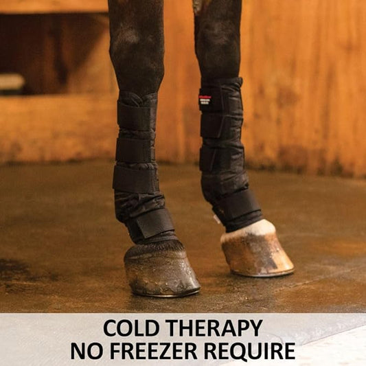 Schneiders Cold Crystals Therapy Leg Wraps for Horses | No Freezer Needed | Reusable Cold Therapy with Adjustable Fit for Farm, Barn, or Show Use | Color Black | Size Full Size