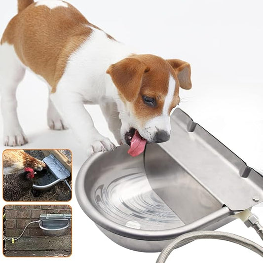 Automatic Animal Drinking Water Bowl with Float Valve,304 Stainless Steel Livestock Dispenser Waterer with Drainage Hole,Includes Water Bowl,3/4''Water Hose,2 Float Valves and Mounting Bolts