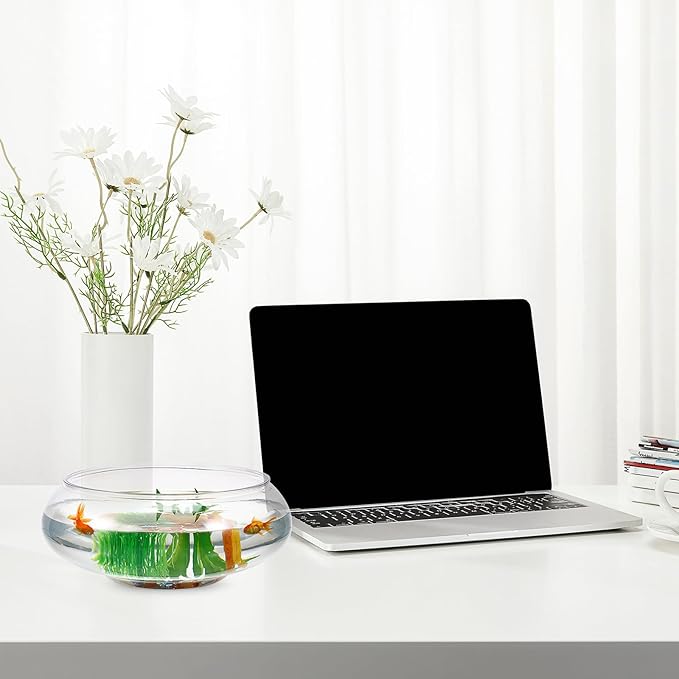 Happyyami Transparent Aquarium Tank - Multi-Function Betta Fish and Goldfish Bowl, 1 Gallon Glass Desktop Aquarium for Office Decor and Hydroponic Plants