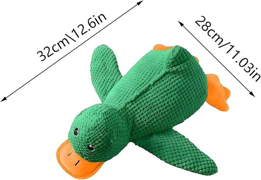 Durable Duck Chew Toy with Squeaker for Anxious Pets, Tough Plush for Dogs and Cats - Teething Relief and Play, Not for Children (Green, Medium)
