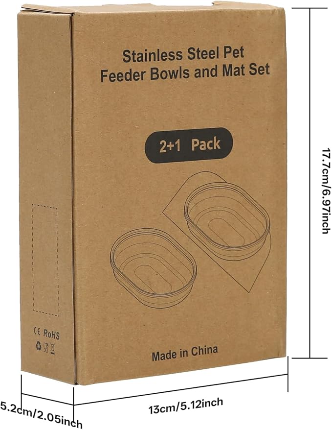Stainless Steel Bowls and Mat Set for Automatic Microchip Pet Feeder, YOIHABV 2 Single SUS 304 Bowls and 1 Silicone Mat, Keep Food Fresh, Easy to Clean, Protect Cat Feeder