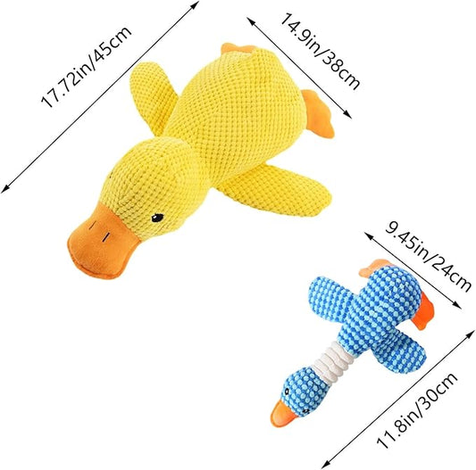 2PC Dog Toy Set Yellow Duck & Blue Goose with Squeakers, Durable Chew-Resistant Plush for Teething Puppies and Indoor Cats - Interactive Play & Anxiety Relief for Pets-Not for Children