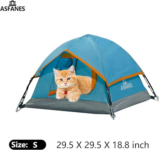 ASFANES Outdoor Waterproof Pet Camping Tent, Cave Bed for Indoor Cats and Small Dogs, Portable Cat House Dog House, 21.6x21.6x14.9'', Blue, S.