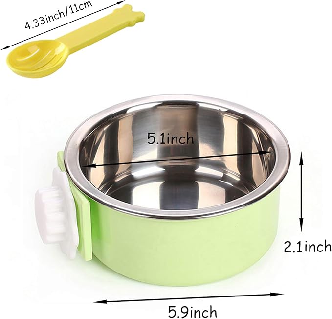 kathson 3 PCS Crate Dog Bowl, Stainless Steel Removable Hanging Cage Food Bowl Pet Food Spoon & Water Feeder Bowls Coop Cup for Puppy Cat Bird Rabbit
