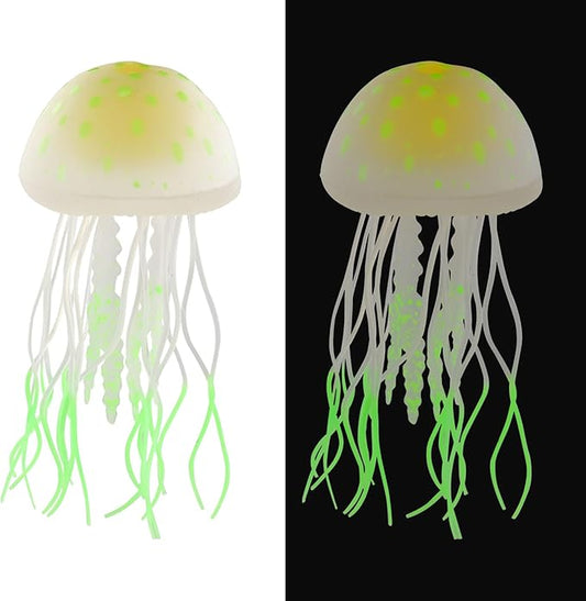 WishLotus Aquarium Jellyfish Decoration, Soft Silicone Glowing Aquarium Decorations Fluorescent Jellyfish with Suction Cup New Upgraded Simulation Aquarium Decor for Various Fish Tank (A, Green)