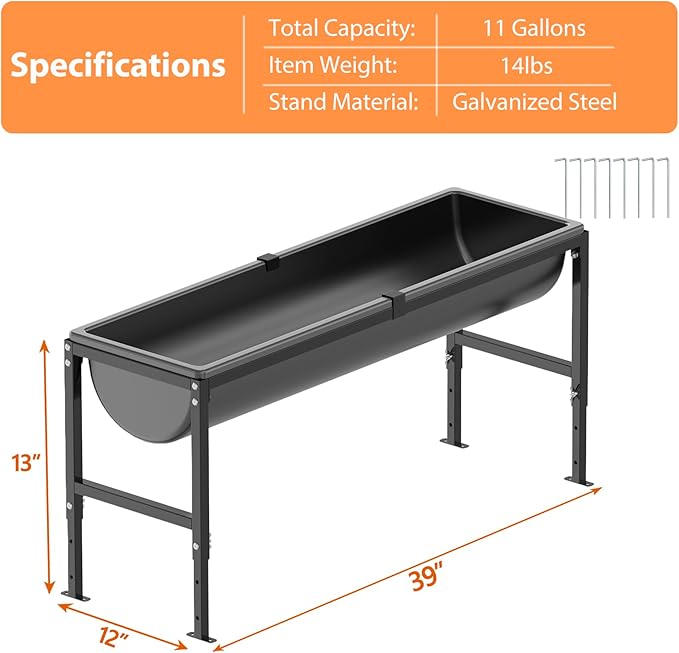 2Pcs Animal Waterer 11 Gallon, Livestock Water Trough with Adjustable Stand, Easy to Assemble and Carry, Feeding Goat, Sheep, Horse, Dog in Farm