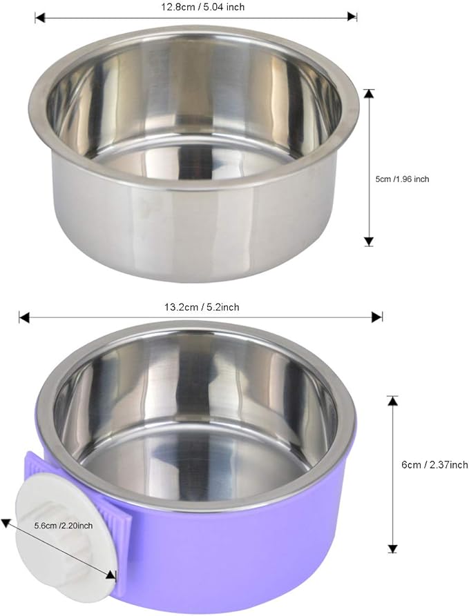 Crate Dog Bowl Removable Stainless Steel Water Food Feeder Bowls Cage Coop Cup for Cat Puppy Bird Pets