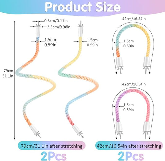 Worldity Bird Perch Rope, 4 Pcs 31.1” & 16.54” Bendable Cotton Rope Perches for Bird Cages, Interactive Birds Cage Accessories for Parrots, Parakeets, Cockatiels, Lovebirds, Budgies (2 Long + 2 Short)