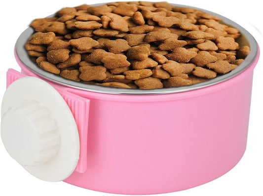 Crate Dog Bowl Removable Stainless Steel Water Food Feeder Bowls Cage Coop Cup for Cat Puppy Bird Pets