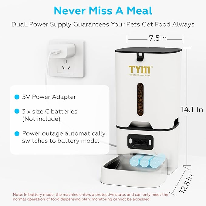 TYM Automatic Cat Feeder with Camera, 5G WiFi Timed Automatic Dog Feeder with APP Control, 7L Remote Feeding Auto Cat Food Dispenser, Reliable, Easy Cleaning, Keep Food Fresh