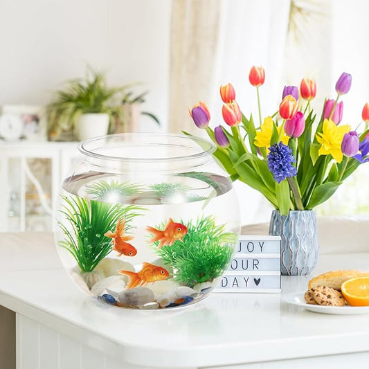 Mipcase Clear Plastic Fish Bowl Small Round Desktop Fish Tank Aquarium for Home Office Decor Durable Pet Material 8 Inch