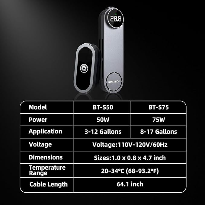 UPETTOOLS 50W Mini Aquarium Heater for 5-10 Gallon Tanks – Submersible Fish Tank Heater with Digital Display & External Temperature Controller, Adjustable 68°F-93°F, for Betta & Turtle Tanks,Shrimp