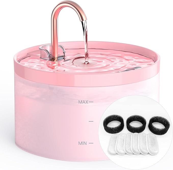 Cat Water Fountain for Cats Indoor: 67oz/2L GIOTOHUN Cat Fountain - Silent Pet Water Fountain for Drinking - Pink Cat Drinking Founttain - Faucet Pet Fountain - Contains 6 Filters + 3 Sponges