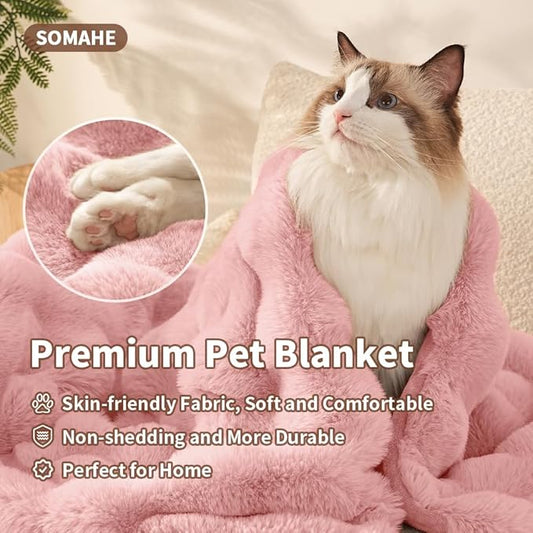 Dog Blanket Ultra Soft Fuzzy Faux Fur Cat Blankets for Indoor Cats Ultra Soft Plush Faux Fur Machine Washable Reversible Pet Throw Protector for Couch Furniture 28"X 22" Peach Pink