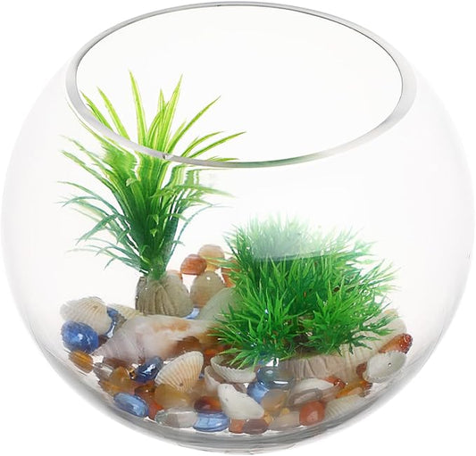 Yardwe 2 Gallon Round Glass Fish Bowl Transparent Aquarium for Goldfish and Water Plants 7.8 Inch Desktop Fish Tank for Home and Office Decor