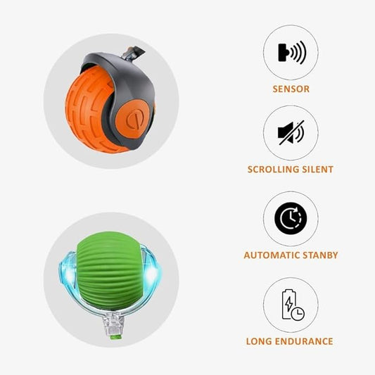 KBLZONE Interactive Cat Ball Toy – Smart Rolling Pet Ball with Obstacle Avoidance, USB Rechargeable, Cord Tail Design – Fun Enrichment Toy for Indoor Cats & Small Dogs (Orange + Green)