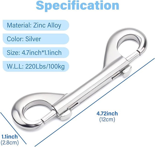 ERKOON Extra Large 4.7 inch Double Ended Bolt Snaps Hooks 220lbs Load Capacity Zinc Alloy Buckles for Cats Dogs Horses Heavy Duty Trigger Snap for Water Bucket/Horse Feed/Hammocks/Key Chain