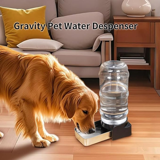PAKEWAY 1 Gallon Automatic Gravity Dog Water Bowl Dispenser, Stainless Steel Large Capacity Pet Waterer with 3 Filters for Small to Medium Dogs and Cats