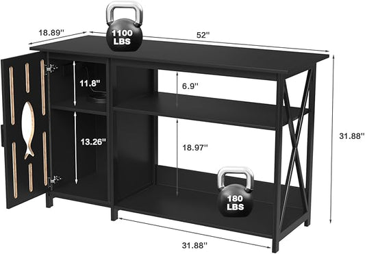 55-75 Gallon Aquarium Stand with Power Outlets,Fish Tank Stand with Cabinet&LED Light,Aquarium Stand for Fish Tank/Turtle Tank/Reptile Terrarium,1100LBS Capacity,Black