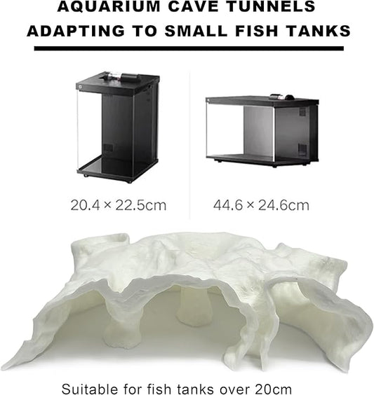 LIYAOLI Aquarium Ornaments Cave Tunnel with Viewing Ports | Fish Tank Decoration Hideout for Pleco, Shrimp & Corydoras | Substrate-Friendly Design & Sinking Base (S - White)