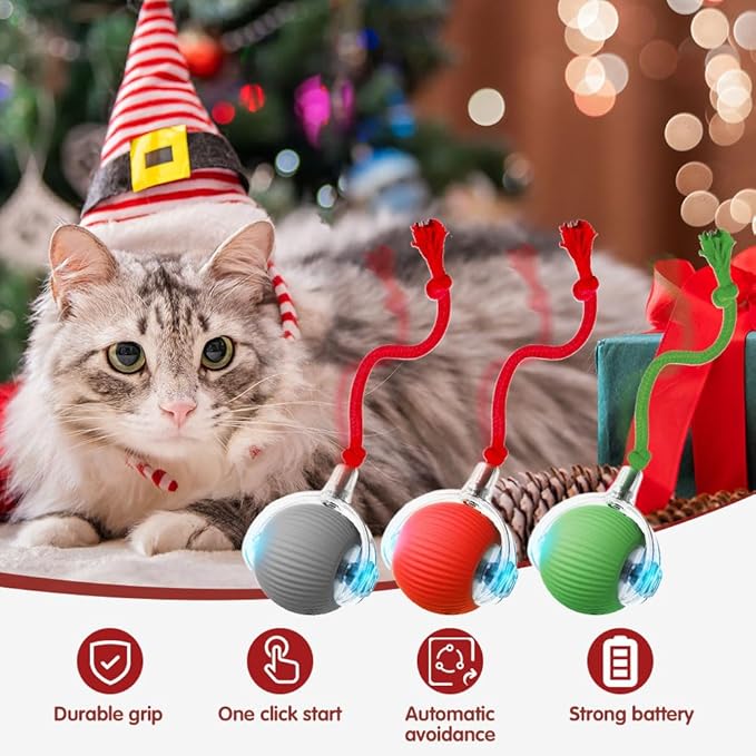 Interactive Cat Ball Toy With Cord Imitation Mouse - Automatic Rolling Smart Balls for Indoor Adult Cats (Red+Green)