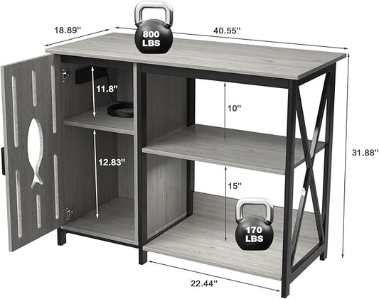 Aquarium Stand 40 Gallon,Fish Tank Stand with Cabinet Storage,Power Outlets & LED Light,Heavy Duty Aquarium Stand for Turtle Tank,Reptile Terrarium,800LBS Capacity,Grey