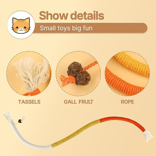 YUDANSI Catnip Toys for Indoor Cats, Snaky Rope Toys with Gall Fruit for Cat Playing Chewing Teeth-Cleaning, Interactive Cat Chew Toy in Assorted Colors for Teething Pets, 3Pcs, No-Squeaky