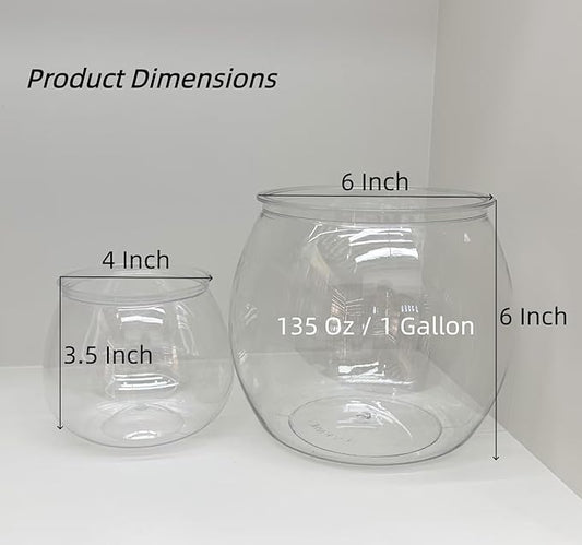 2Pcs Plastic Fish Bowls, 135oz Round Plastic Fish Tank 1 Gallon Aquarium Hydroponic Planter Floral Container for Candy, Carnival Games, Prizes, Party and Table Centerpiece Home Decor
