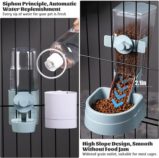 kathson Rabbit Food Water Dispenser Pet Cage Automatic Feeder 2L Food Dispenser 17oz Waterer Small Animal Hanging Bottle Bowl Set for Rabbit Cat Small Dog Ferret Puppy