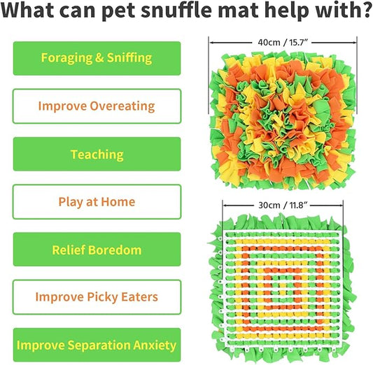 Pet Snuffle Mat for Dogs, Dog Feeding Mat, Nosework Training Mats for Foraging Instinct Interactive Puzzle Toys (Orange&Green&Yellow)