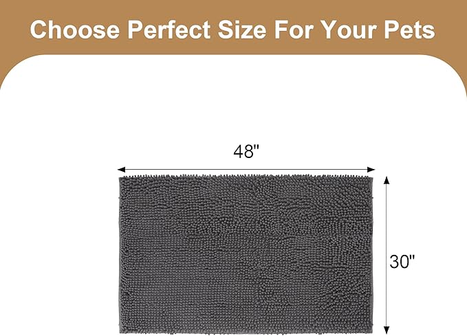 Amyracel Absorbent Dog Door Mat for Muddy Paws, 48" x 30" Non Slip Washable Door Mat Indoor Entrance, Quick Dry Chenille Pet Entry Rugs for Entryway Indoor, Grey