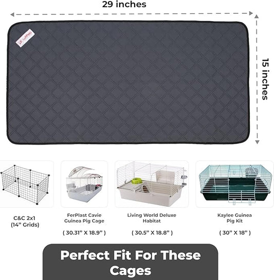 Washable Rabbit & Guinea Pig Cage Liner & Bedding for C&C 2x1 (29"x15"), 4 Pack, Easy to Clean Unlike Fleece, Waterproof, Absorbent, Non-Slip Pee Pad, Reusable Bunny Mat for Small Animals