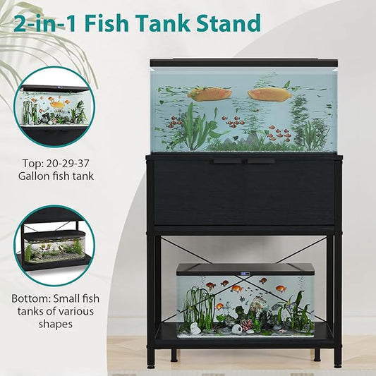 TFK 20-29-37 Gallon Fish Tank Stand, Aquarium Stand with Cabinet Storage for Aquarium Stand, Cabinet for Fish Tank Accessories Storage, Heavy Duty Tank Stand for Home Office Turtle Reptile Tank Stand