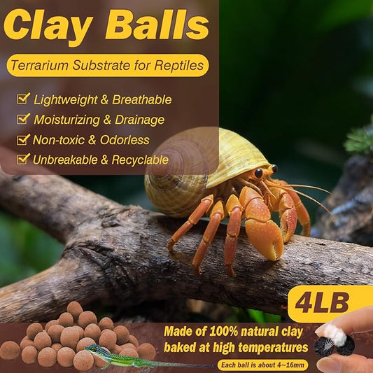 ZeeDix 4 LBS Reptile Substrate Leca Balls - 100% Organic Expanded Clay Pebbles, Ideal Bioactive Terrarium Clay Balls Substrate for Reptile Terrarium Tank, Bearded Dragon, Tortoise, Gecko, Snake & Frog