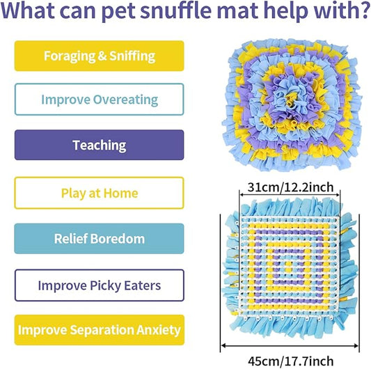 Dog Snuffle Mat, Feeding Mat for Dogs, Durable Interactive Puzzle Toys for Training Foraging Skills(Yellow&Blue&Purple)