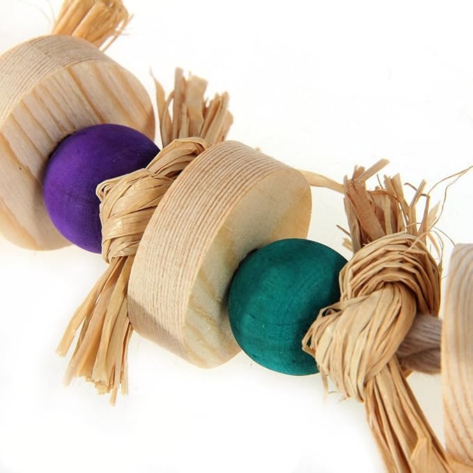 Hypeety Parrot Pet Bird Chew Bird Toys Parakeet Toys Wooden Straw with Bell Cage Swing Toys Bird Cage Hanging Accessory