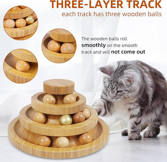 DoogCat Cat Ball Track Toy,Kitty Toys Roller,3-Level Ball Tower with 9 Removable Balls,Interactive Cat Toy, DIY Circle Fun Toy for Kitten Mental Physical Exercise - Medium Size