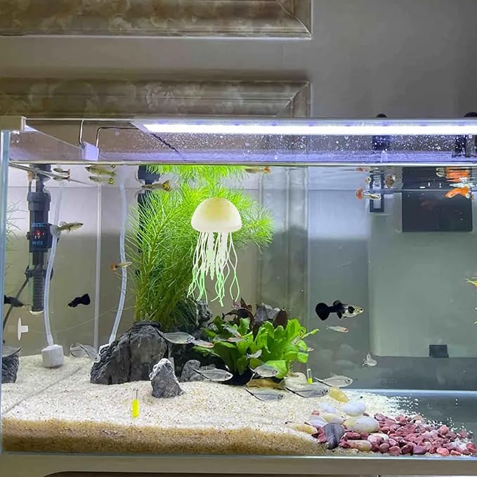WishLotus Aquarium Jellyfish Decoration, Soft Silicone Glowing Aquarium Decorations Fluorescent Jellyfish with Suction Cup New Upgraded Simulation Aquarium Decor for Various Fish Tank (A, Green)