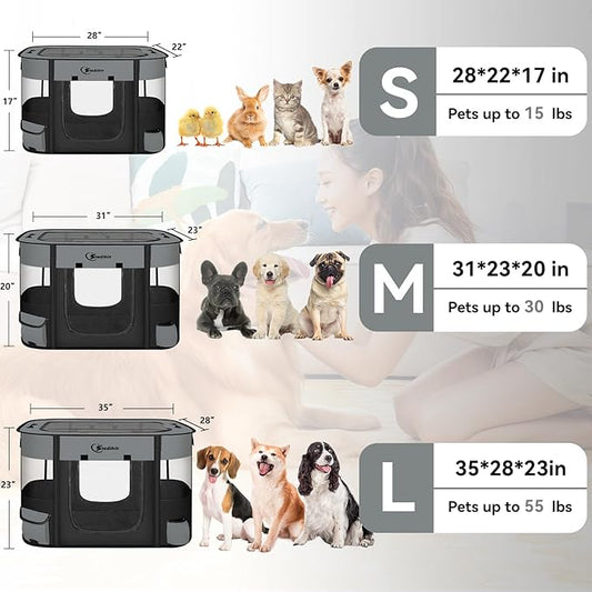 Dog Cat Playpen, Pet Puppy Portable Pens for Outdoor Travel Crate, Indoor After Surgery Use, Foldable Dog Kennel Tent for Rabbit or Small Animals and Tent Stakes (Dark Grey, Large)