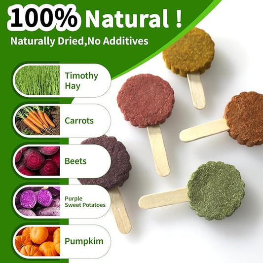 YKD Natural Timothy Hay Cookie Sticks Chew Toys for Teeth, Rotating Aluminum Alloy Chinchilla Cage Toys, Bunny Chew Treats for Rabbits, Guinea Pigs, Chinchillas (Pink - Sugar Beet)