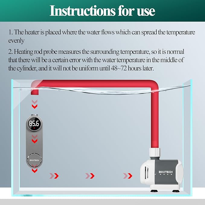 boxtech Small Fish Tank Heater - Mini Aquarium Heater, 50w Submersible Turtle Heater with Adjustable Temperature External Controller for 3 to 12 Gallon Betta Aquarium Tanks