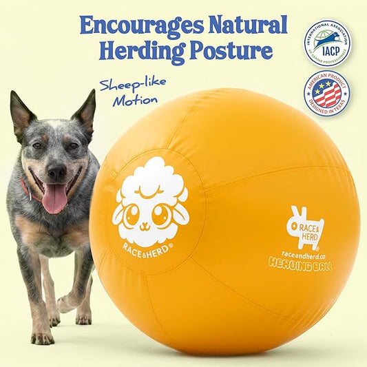 Race&Herd 25" Original XXL Herding Ball for Dogs - Herding Toys, Giant Dog Ball for Australian Shepherds, Border Collies - Durable Dog Outdoor Training Toy for Medium & Large Breeds (Yellow)