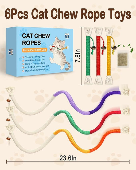 Beanewone Cat Chew Rope Toys 6Pcs with Catnip, Indoor Cat Teething Toys for Kittens, Interactive Catnip Kitty Toys for All Breeds (Cats Chew Rope 6PCs)